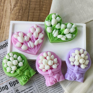 Trái Tim Hoa Thơm Nến Khuôn Silicon DIY Hoa Tulip Hoa Thạch Cao Khuếch Tán Đá Xà Phòng Handmade Khuôn Silicon Trang Trí Nhà Cửa