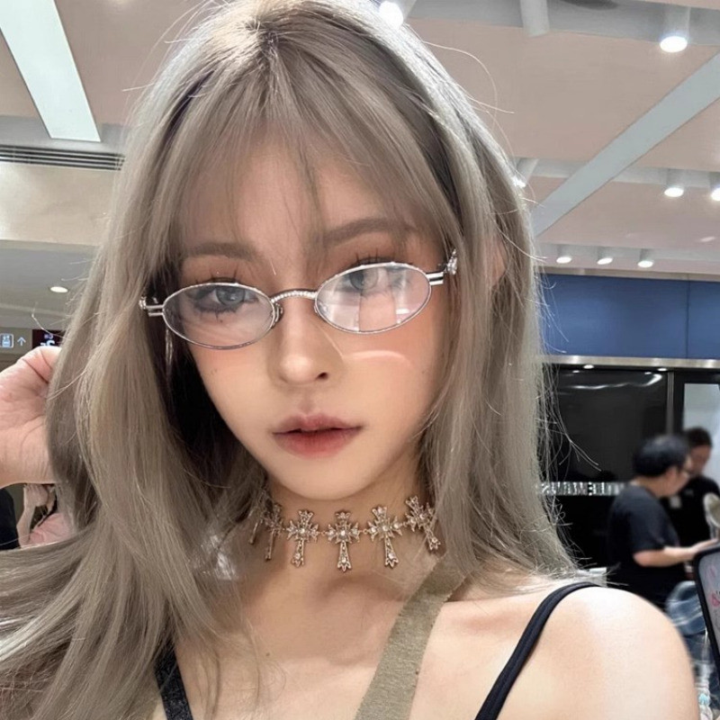 Kính hình bầu dục Heart Diamonds - Kính phẳng khung kim loại - Vintage, Y2k, Fashion - Kính mắt đọc sách - Kính mắt viền sang trọng - Kính mắt trang trí cho bé gái