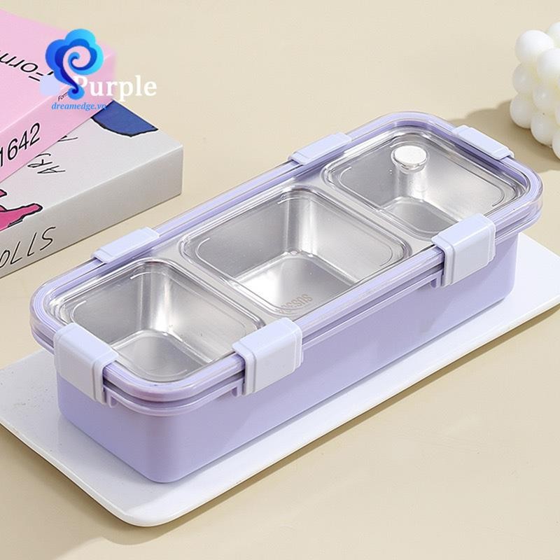 Dreamedge: Hộp cơm trưa 3 ngăn bằng thép không gỉ, hộp Bento di động chống rò rỉ cho trẻ em