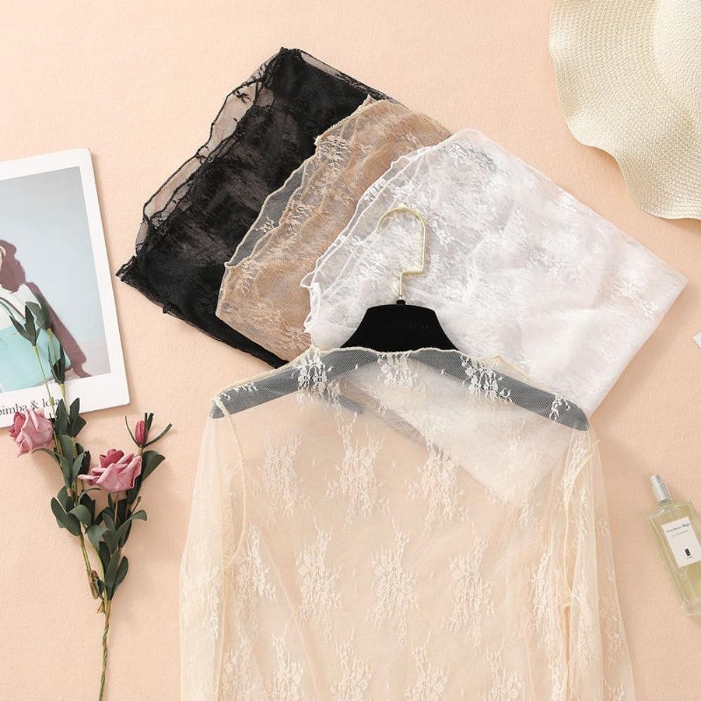 [Vận chuyển nhanh] Áo sơ mi ren đơn giản, Quần áo nữ dài tay phối cảnh rỗng, Áo lưới nửa cổ cao trong suốt dành cho nữ