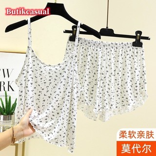 Phụ Nữ Bộ In Áo vest Mỏng Quần Short Thoải Mái Bộ Đồ Ngủ Mùa Hè Kích Thước Lớn Rời Không Tay Phòng