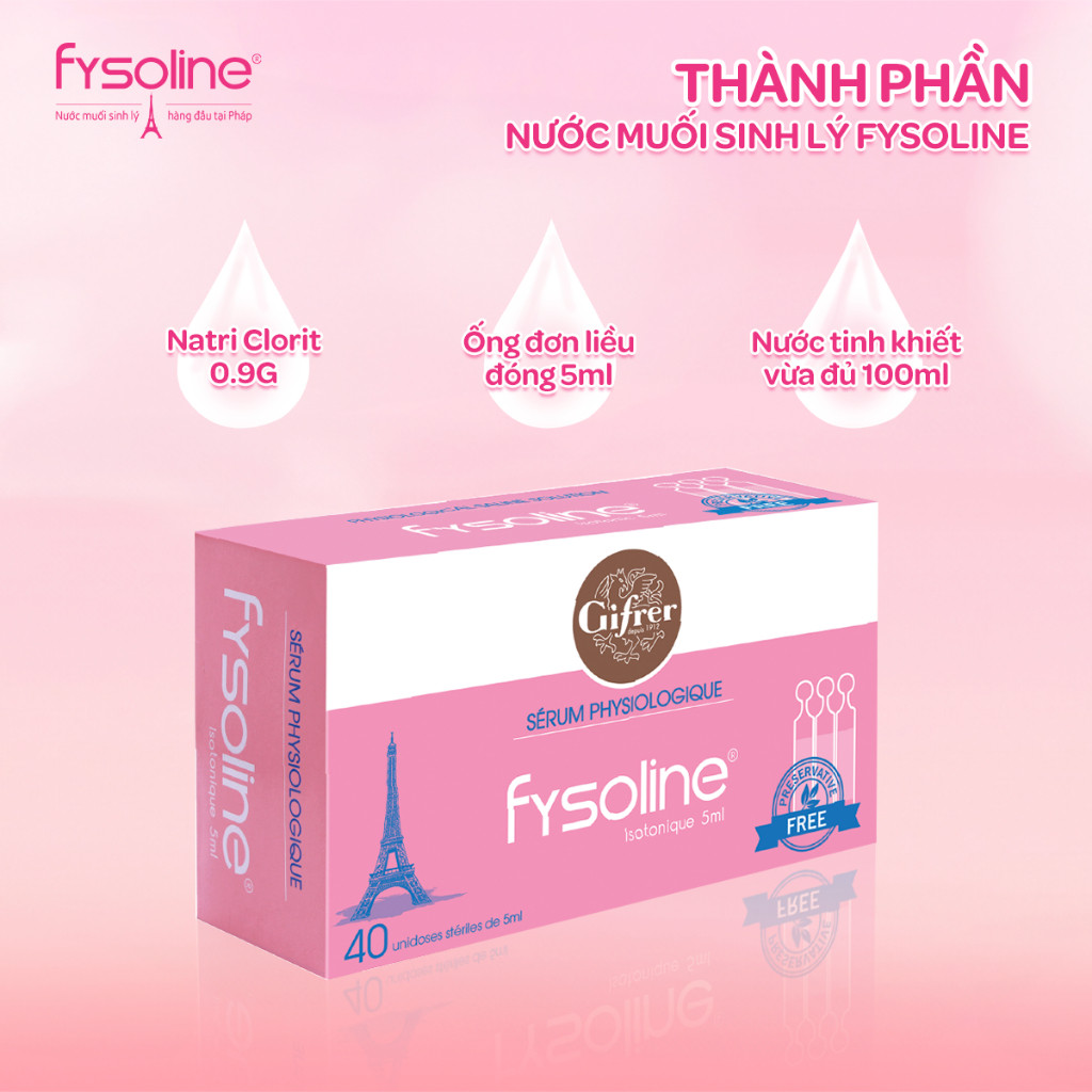 (Date T5.2027)Combo 2 Nước muối sinh lý Fysoline nhập khẩu Pháp vệ sinh mắt, mũi, miệng cho bé (Hộp hồng 40 ống x5ml)