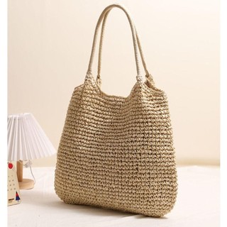 Túi Tote HOBBYIN, Túi đi biển dệt dung tích lớn, Túi đeo vai thông thường màu trơn hình ống hút thời trang
