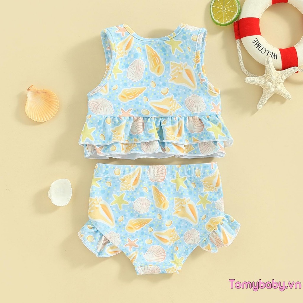 Bộ đồ tắm mùa hè cho bé gái Bộ đồ tắm không tay in hình sao biển + Bộ đồ bơi quần short