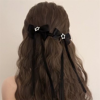 Kẹp tóc tua rua hình ngôi sao pha lê Y2K - Giá đỡ đuôi ngựa lấp lánh Kawaii - Ruy băng dài ngọt ngào Barrettes - Mũ nón nơ nữ phổ biến - Kẹp tóc nơ màu hồng INS