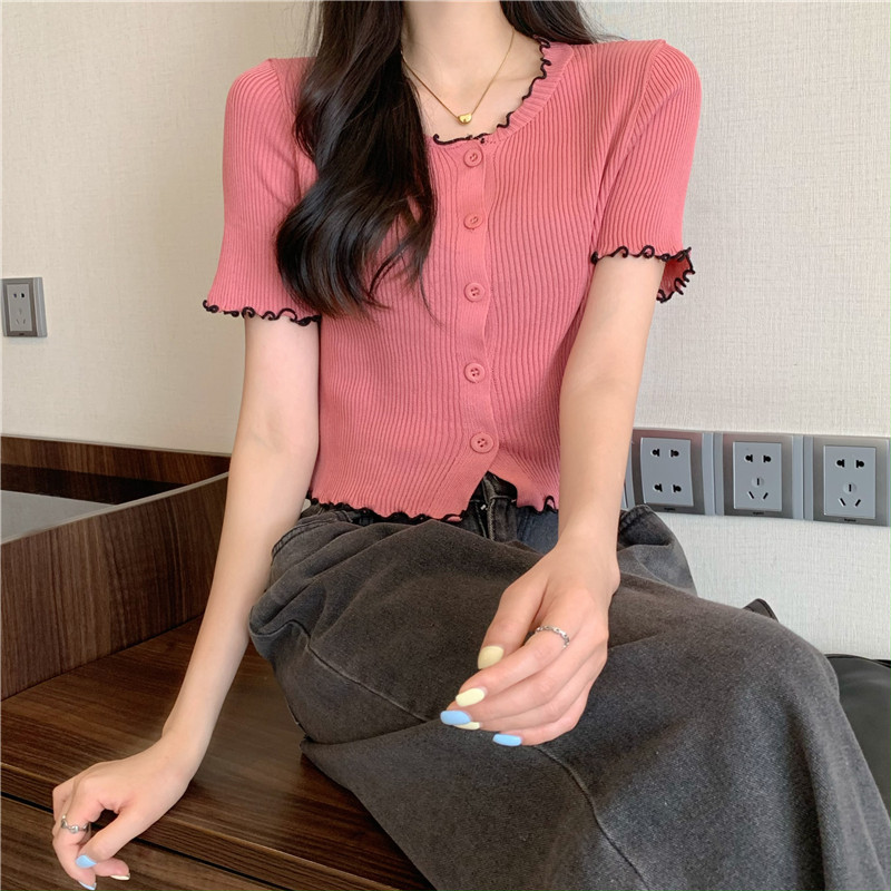 Áo Thun phông croptop Dệt Kim Áo Thun Trắng Nấm Cạnh Chính Hãng Vai Ngắn Tay Mùa Hè Phong Cách Mới Áo baby tee