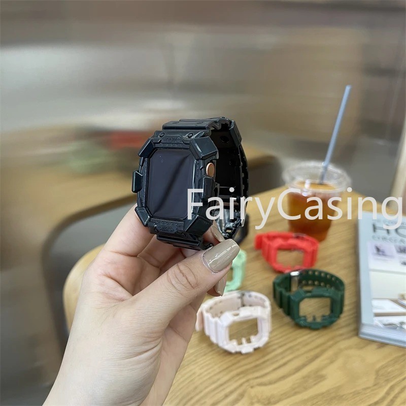 Dây Silicon Thể Thao + Ốp Lưng Cho Apple Watch Series 9 41mm 45mm Cho iWatch 8 7 6 5 4 3 2 1 44mm 40mm 42mm 38mm 41mm Vòng Tay Màu Kẹo