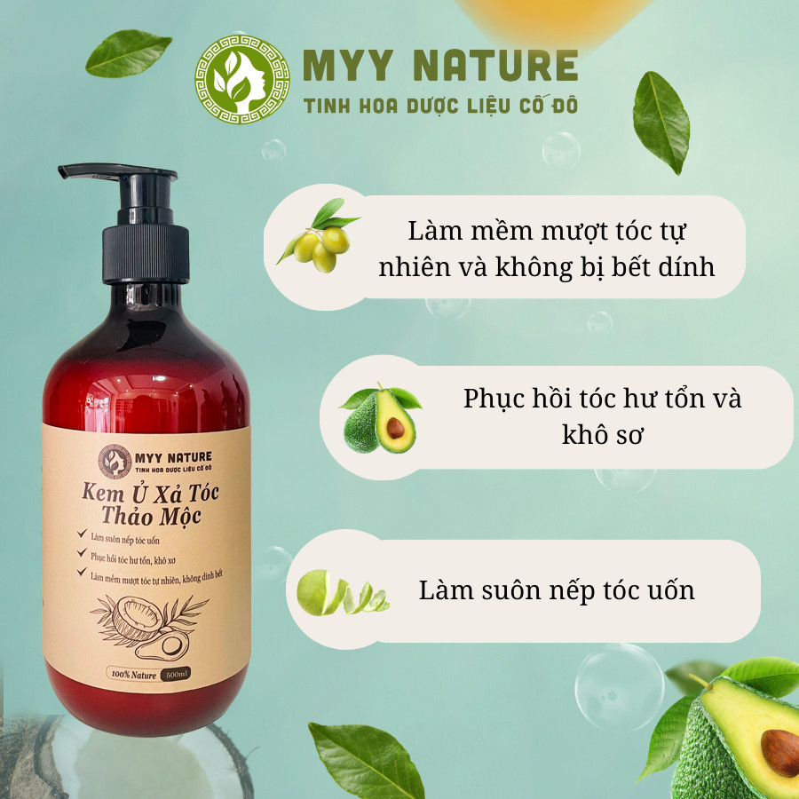 Kem Ủ Xả Tóc Thảo Mộc Myy Nature 500ml - Làm Mềm Mượt, Phục Hồi Tóc Hư Tổn, Khô Xơ, Không Dính Bết