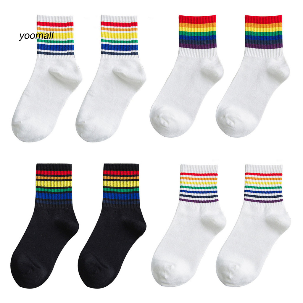 Yo / Tất sọc độc đáo Tất vải Polyester mềm mại Tất mùa đông sọc cầu vồng ấm cúng dành cho nữ Tất mắt cá chân ống giữa ấm áp chống trượt