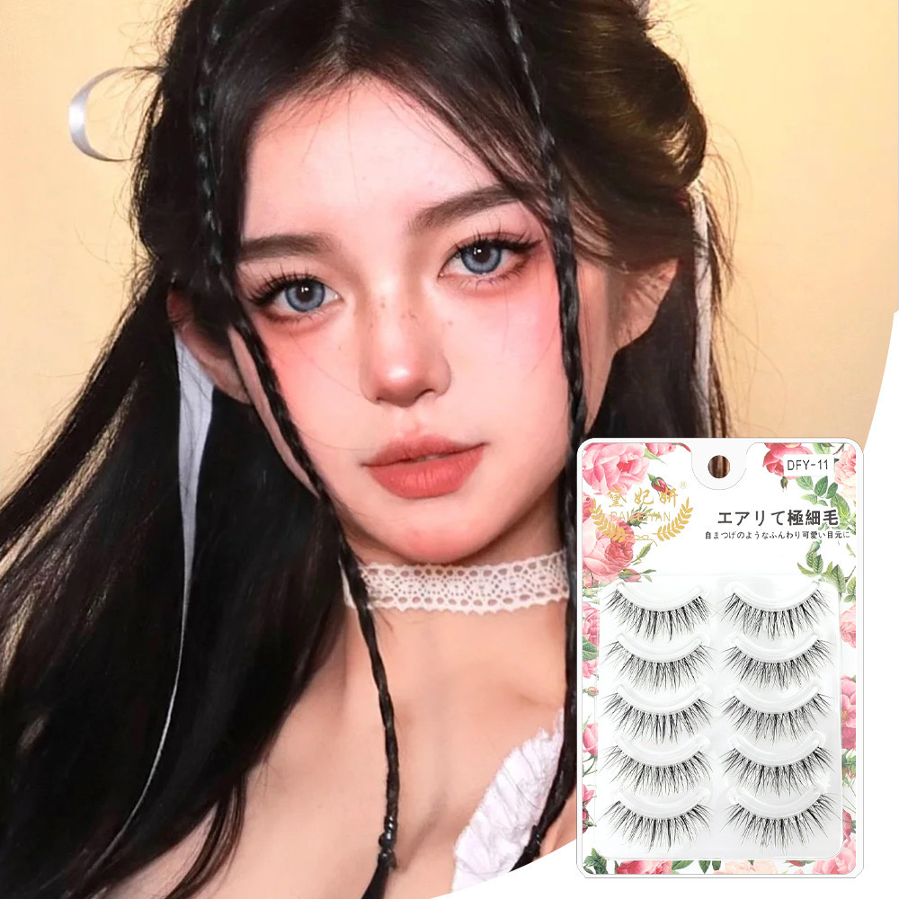 5 Đôi / hộp Lông mi giả trong suốt dành cho nữ - Lông mi giả chồn 3D màu đen - Dụng cụ mở rộng lông mi trang điểm làm đẹp - Lông mi Manga đuôi cá lộn xộn lông mi