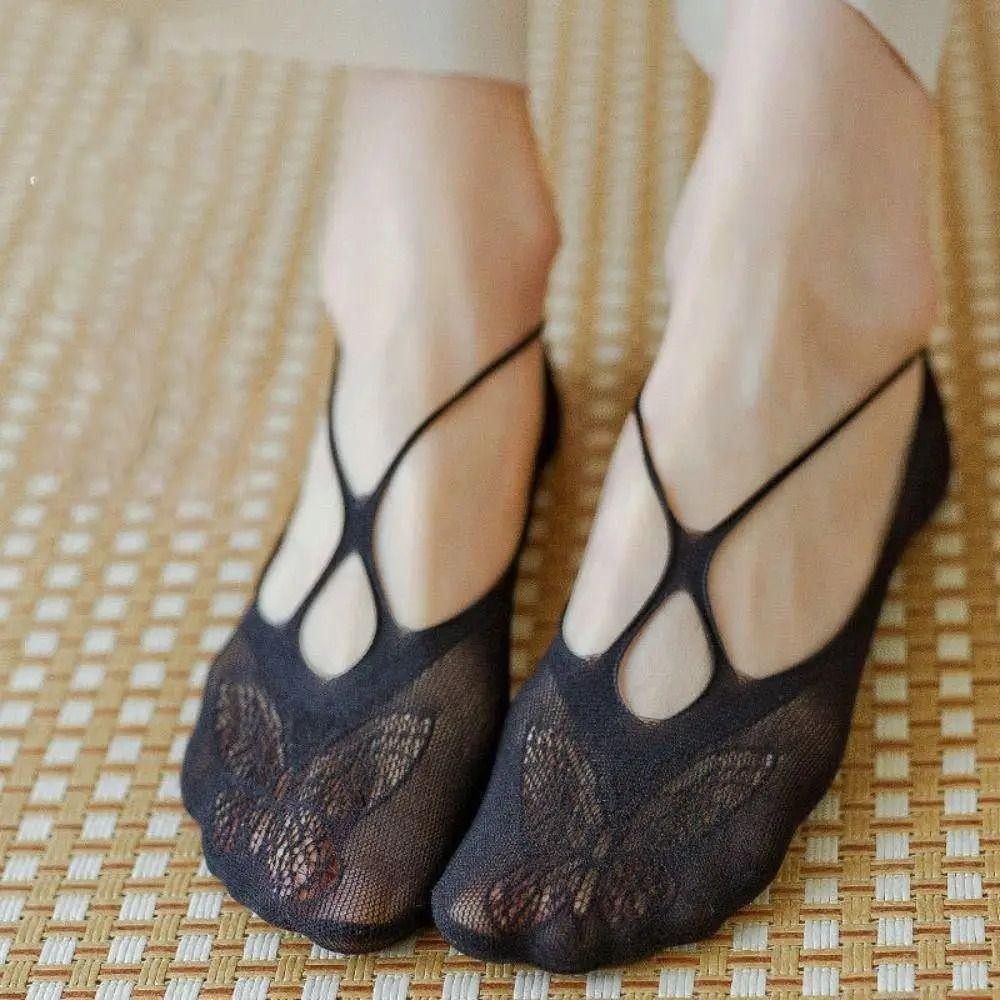 Hobbyin 1 Đôi Tất Ngắn Ren, Vô Hình Chống Trơn Trượt Rỗng Ra Lưới Tất, Màu Trơn Nữ Sling Tất Thoáng Khí Dép Thuyền Tất