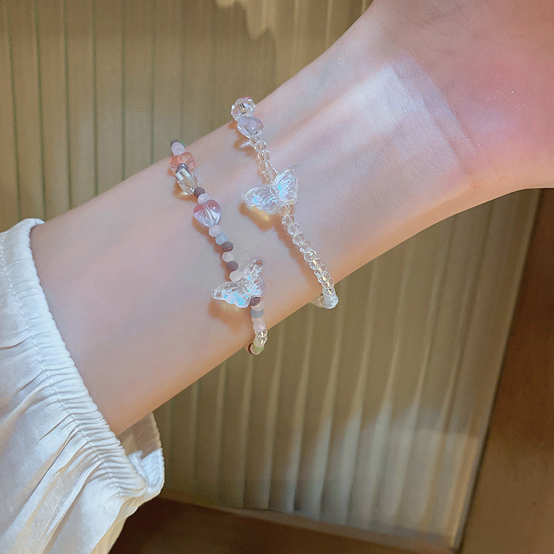 Hạt Pha Lê Bướm Nhiều Màu Sắc - Dây Co Giãn Vòng Tay Có Thể Điều Chỉnh Thời Trang - Dây Đeo Tay Cô Gái Ngọt Ngào Charm - Hàn Quốc Tính Khí Pha Lê Đính Hạt - Nữ Pulseira Trang Sức