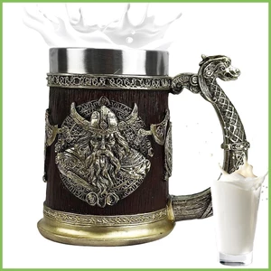 Cốc bia Viking thép không gỉ 600ml, cốc whisky/cà phê cho nam, kiểu thùng tankard
