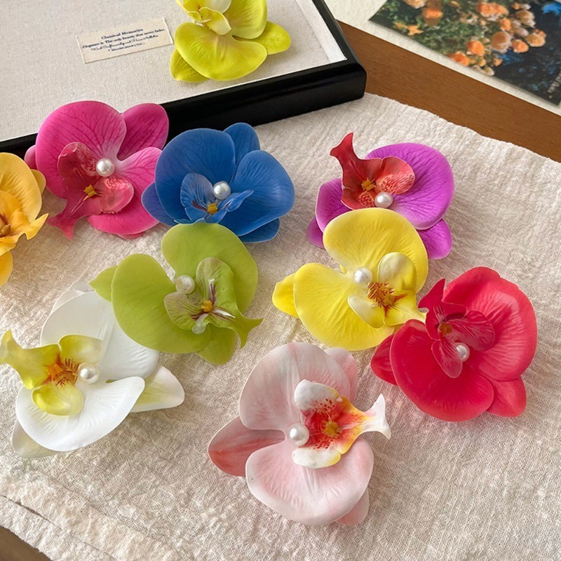Kẹp Tóc Hoa Phalaenopsis Nữ - Trâm Cài Tóc Ngọc Trai Hoa Vải Cho Bé Gái - Thời Trang Hàn Quốc Ngọt Ngào Thanh Lịch - Kỳ Nghỉ Bên Bờ Biển Nổ Barrettes - Phụ Kiện Tóc Phổ Biến
