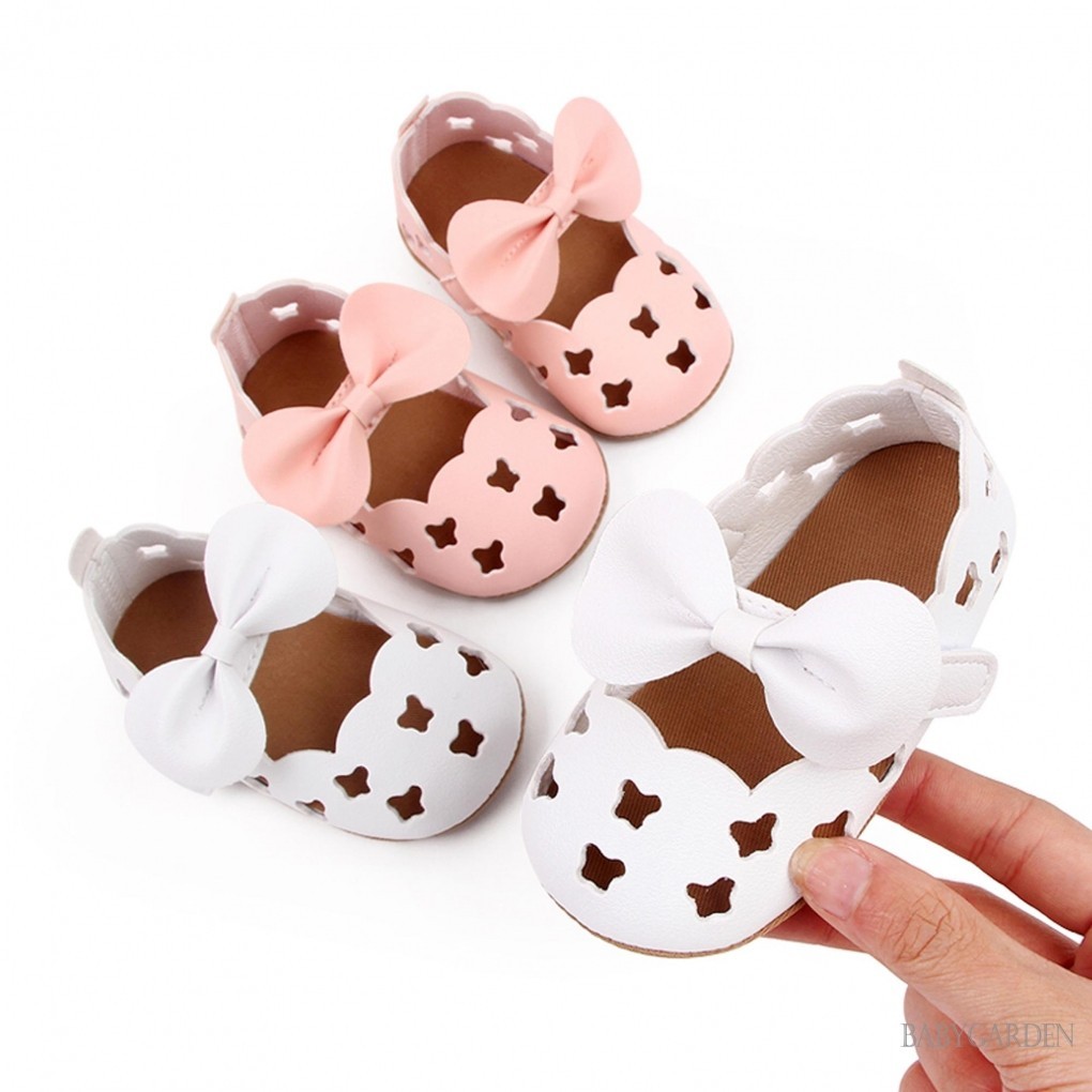 / / -Baby Girls Dép Da PU Cho Bé Tập Đi Chống Trơn Trượt Rỗng Nơ Đi Bộ Đầu Tiên Giày Đế Mềm