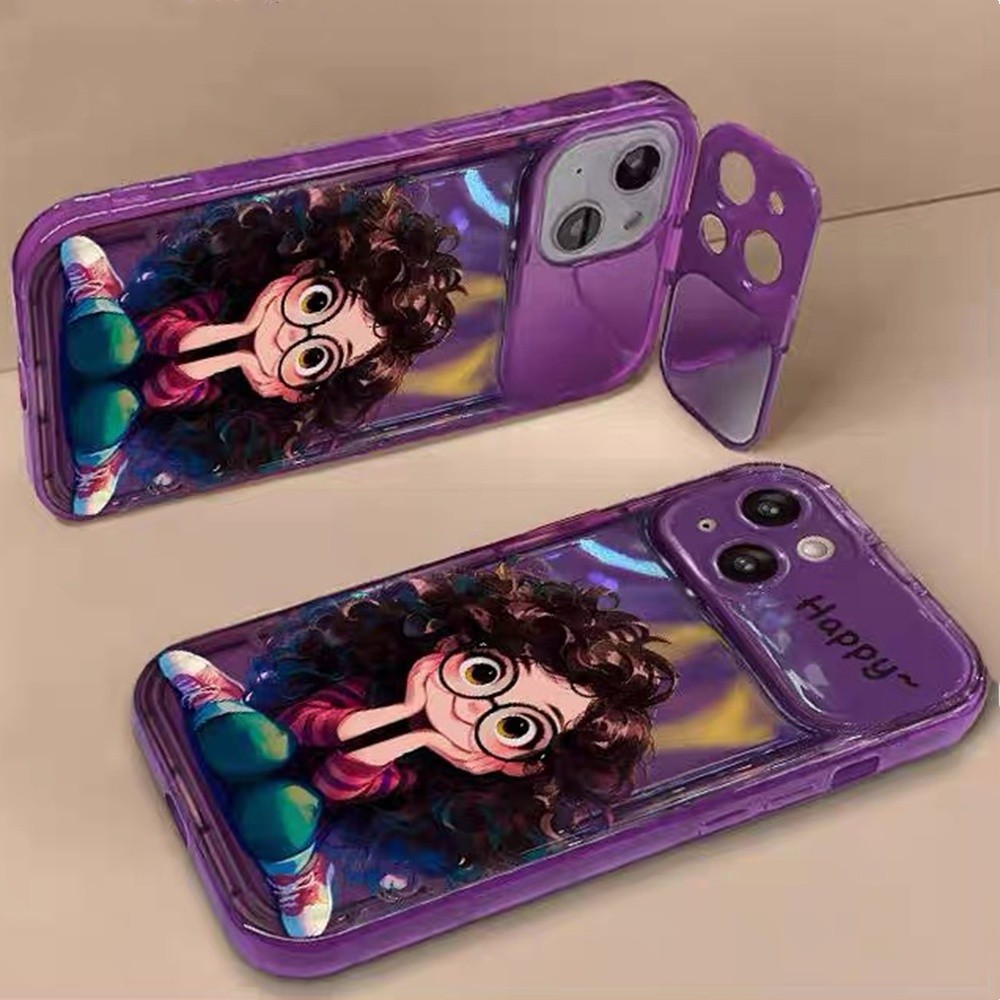 Cô Gái Có Kính Xoăn Tóc Ốp Lưng Điện Thoại iPhone 17ProMax 16Plus 15 14 13 12 11 Bảo Vệ Toàn Diện Chống Sốc Lật Gương Gấp Giá Đỡ Bao