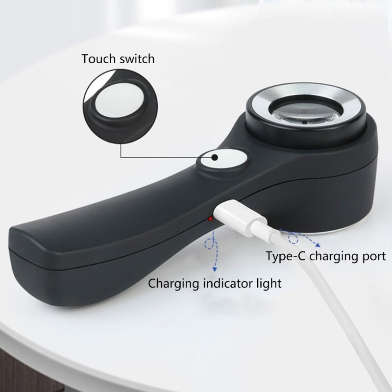 Pcf * Kính lúp 60X Kính lúp Ống kính lúp có đèn LED UV để kiểm tra tem trang sức Magnifi có thể sạc lại