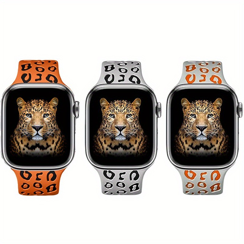 Dây đeo S11 in da báo cho Apple Watch Band Ultra 2 49mm 45mm 44mm 42mm 41mm 40mm 49mm 40 mm Vòng đeo tay đính đá khắc cho iwatch series ultra 2 9 7 se 3 6 8 5 4