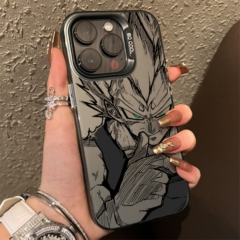 Ốp Lưng Cho iPhone 16 11 15 Pro Max 14 11 12 13 15 Pro Max XR XS X Anime Phổ Biến Goku Sang Trọng Mạ Bạc Bên Trong Bìa Cứng
