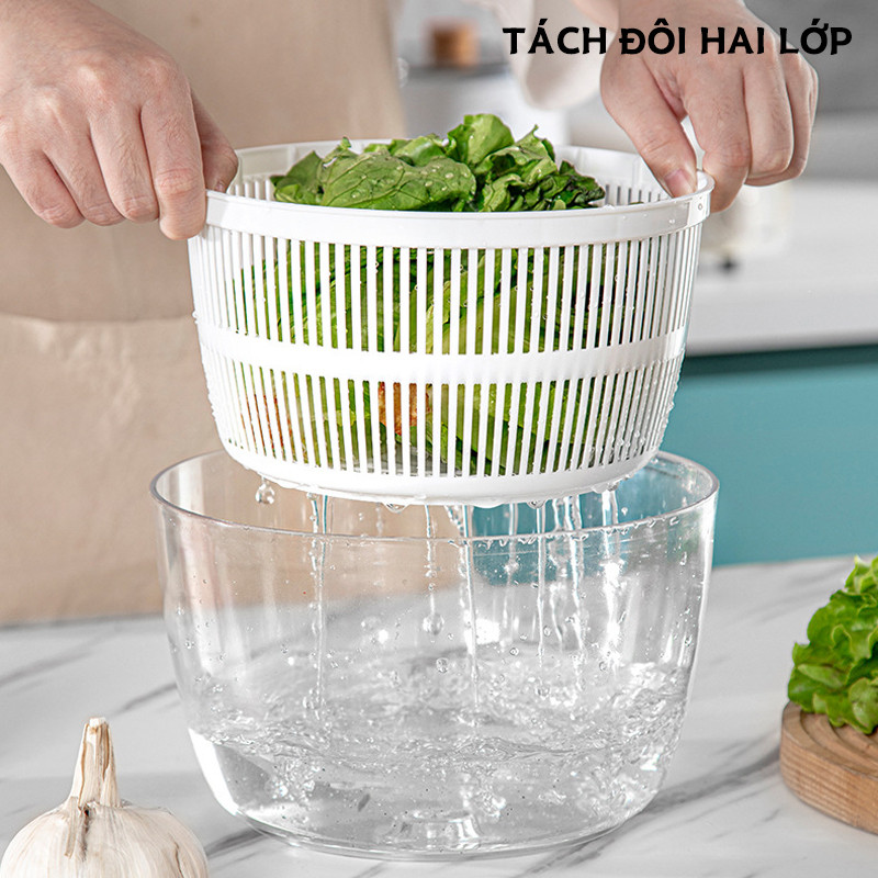 Máy giặt rau gia dụng,Rổ quay rau sống ráo nước nhanh,dụng cụ vắt nước rau an toàn,tiện dụng dung tích 3 lít