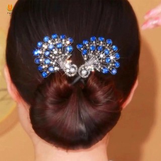 Con Công Tóc Bun Maker Kẹp Tóc Sáng Bóng Pha Lê Pinch Kẹp Mũ Đội Đầu Xoắn