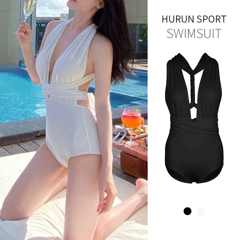 Set bộ đồ bơi bikini 1 mảnh liền thân thiết kế xẻ ngực buộc dây eo gợi cảm XIMIMI BKN27