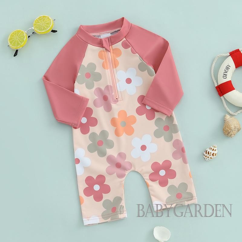 / / -3 Tuổi Bé Trai Bé Gái Rash Guard Đồ Bơi Động Vật / Hoa / Cây In Hình Dài Tay Mock Cổ Zip Bộ Đồ Tắm