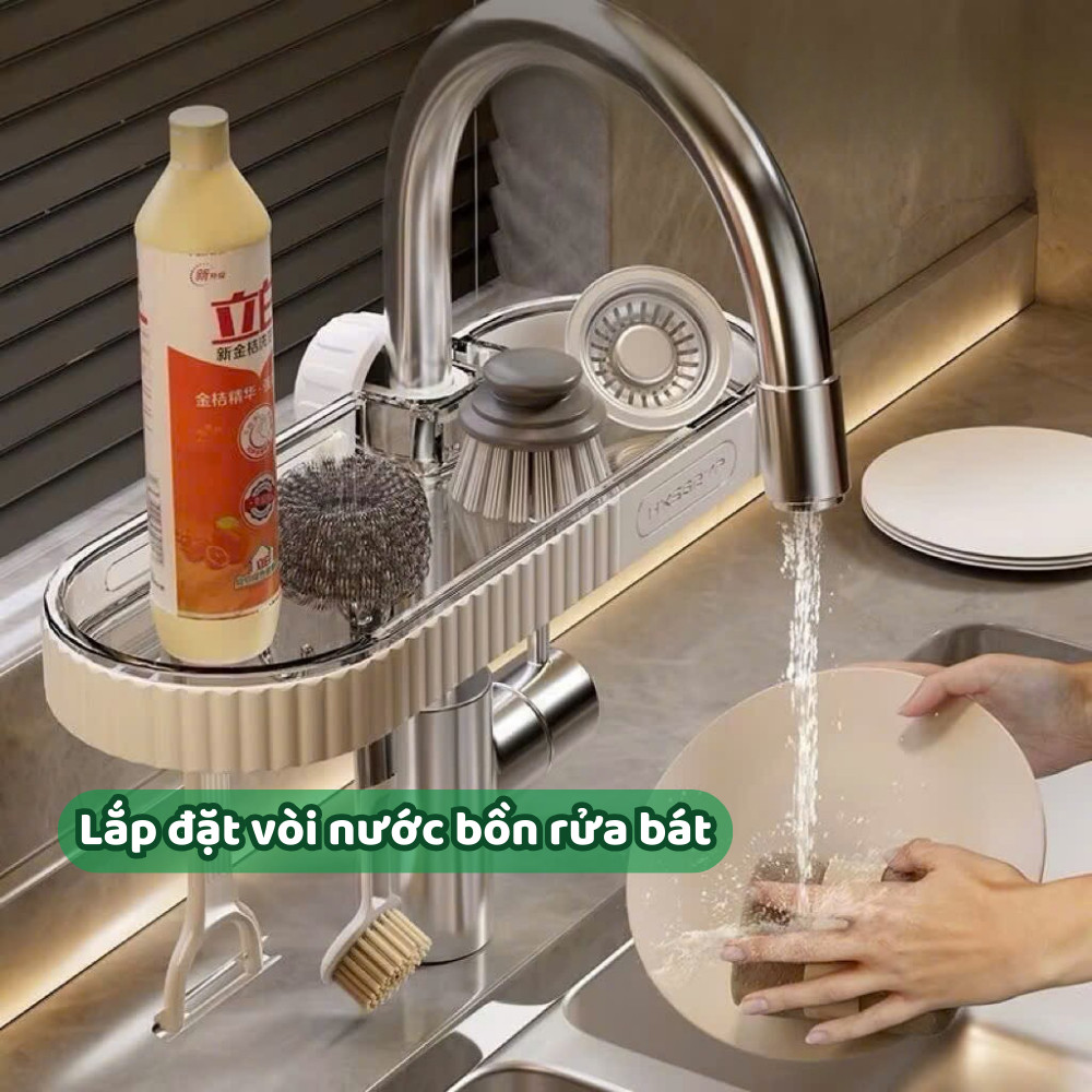 KỆ ĐỂ ĐỒ RỬA CHÉN BÁT GẮN VÒI NƯỚC TÍCH HỢP GIÁ TREO KHĂN, CÓ THỂ KÉO RA VÀ THU GỌN