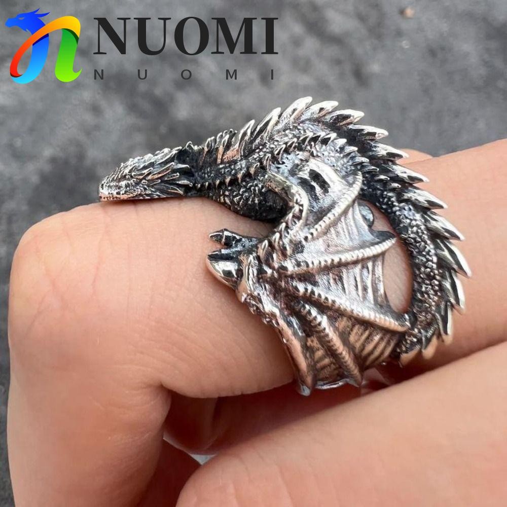 Nhẫn Rồng NUOMI, Nhẫn Đôi Cánh Pterosaur Có Thể Điều Chỉnh Phong Cách Punk, Mở Tinh Tế Vintage Retro Nhẫn Rồng Đen Dành Cho Nam