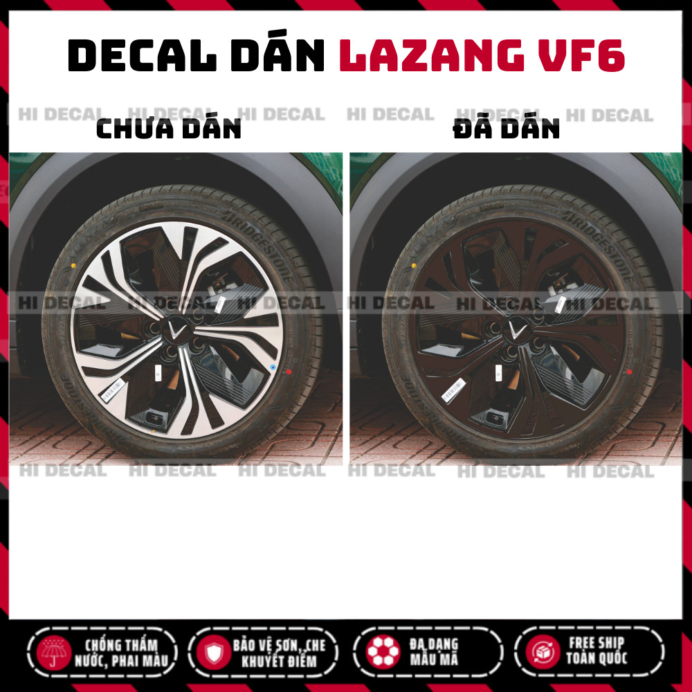 Tem dán mâm VF6 PQ, Decal lazang VF6 trang trí tạo điểm nhấn
