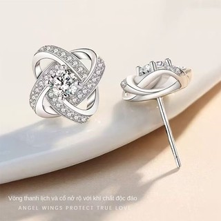 Trang Sức Bông Tai Kim Cương Mosan Bạc S925 Hàn Quốc Hoa Tai Nữ Hình Hoa Bốn Cánh Quà Tặng Cho Nữ S93