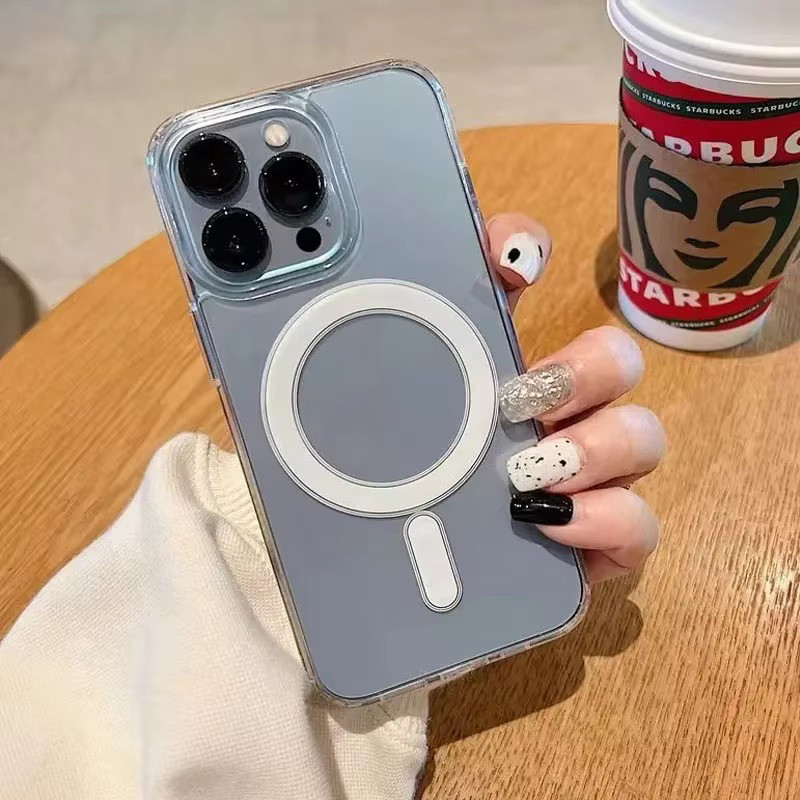 Ốp Sạc Không Dây Từ Tính Cho iPhone 17 16 11 15 14 13 12 Pro Max 16e X XR XS Max 7 8 Plus SE2 Vỏ Cứng Chống Sốc Acrylic Trong Suốt Từ Tính