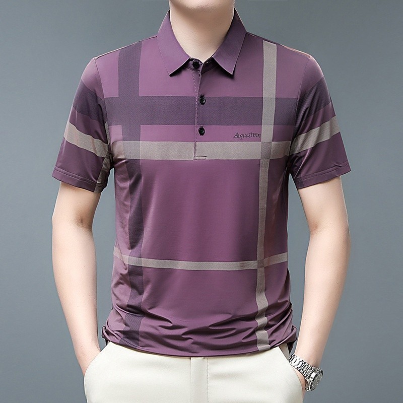 Áo sơ mi polo tay ngắn, dáng rộng và thoáng khí, in họa tiết Carol, thời trang Hàn Quốc, phù hợp cho nam giới