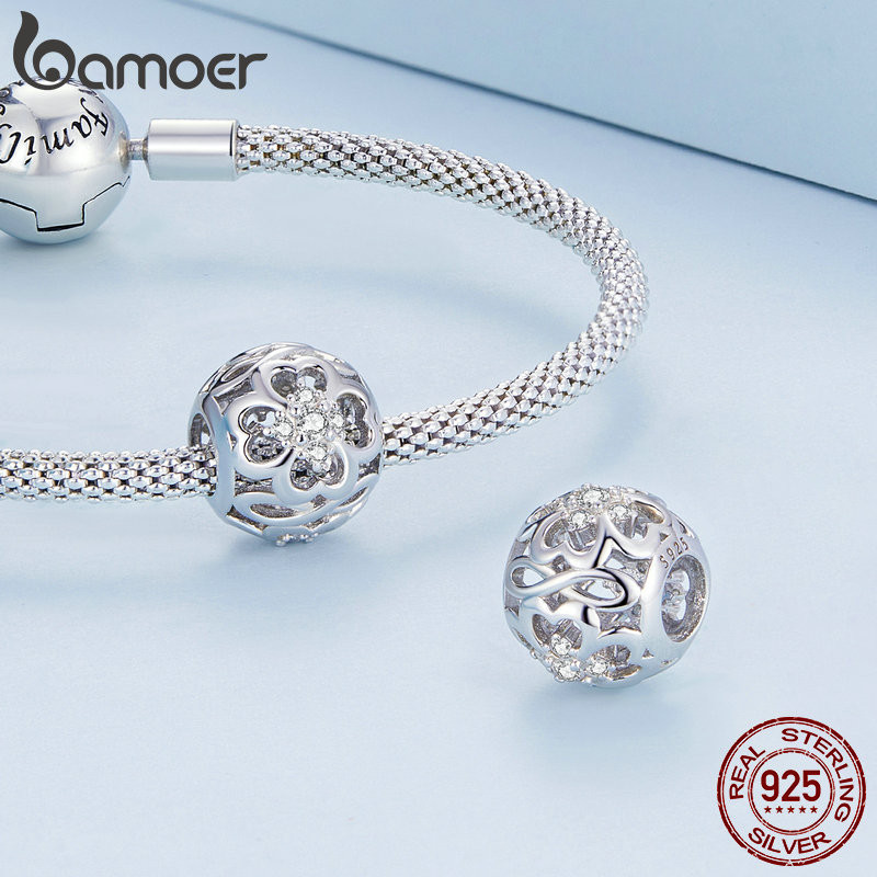 Bamoer Bạc 925 Hoa Quyến Rũ Hoa Anh Đào Trái Tim Động Vật Thú Cưng Hạt Dành Cho Nữ Phù Hợp Với DIY Vòng Tay Vòng Cổ Trang Sức Quà Tặng