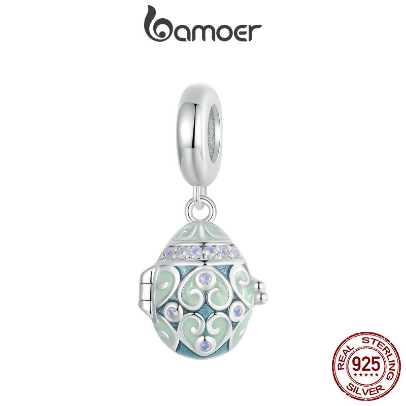 Bamoer 925 Sterling Sliver Charm Phục Sinh Trứng May Mắn Thỏ Trứng Mặt Dây Chuyền Phụ Kiện Series Cho Vòng Tay
