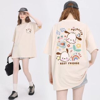 áo ngắn tay áo ngắn tay nữ áo thun mùa hè 100% Cotton Cổ Lưng Hoạt Hình Nhật Bản Mùa Hè Phong Cách Mới Kuromi Quế Chó Tay Ngắn Cổ Tròn Áo Thun Nữ Bán Buôn
