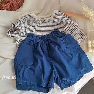 Hàn Quốc Bé Trai Trẻ Em Phù Hợp Với Áo Thun Cotton Sọc Ngắn Tay Mùa Hè Phong Cách Mới Bé Trai Bé Gái