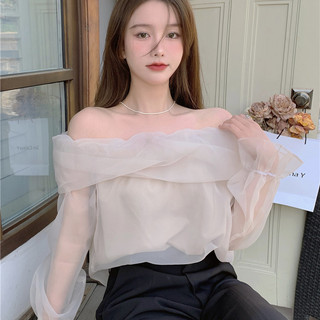 Áo Sơ Mi Một Vai Mùa Hè Phong Cách Mới Slim-fit Áo Thun Gạc Dài Tay Tắt @ -