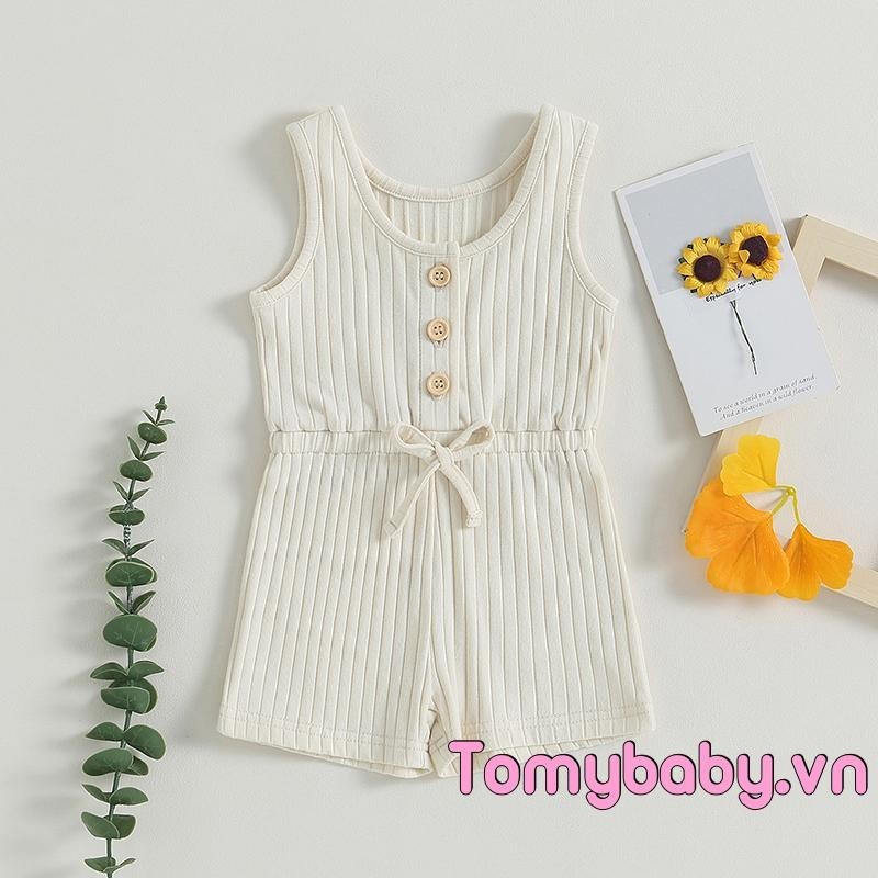 Bộ áo liền quần không tay mùa hè cho bé gái Bộ áo liền quần màu trơn Quần short tổng thể cho quần áo trẻ mới biết đi