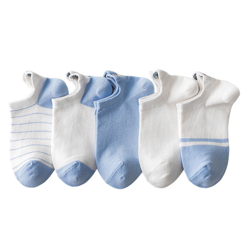 [[Thêu]] Tất Nữ Cotton Xanh Béo Mùa Xuân Hè Hút Mồ Hôi Doremon Thoáng Khí