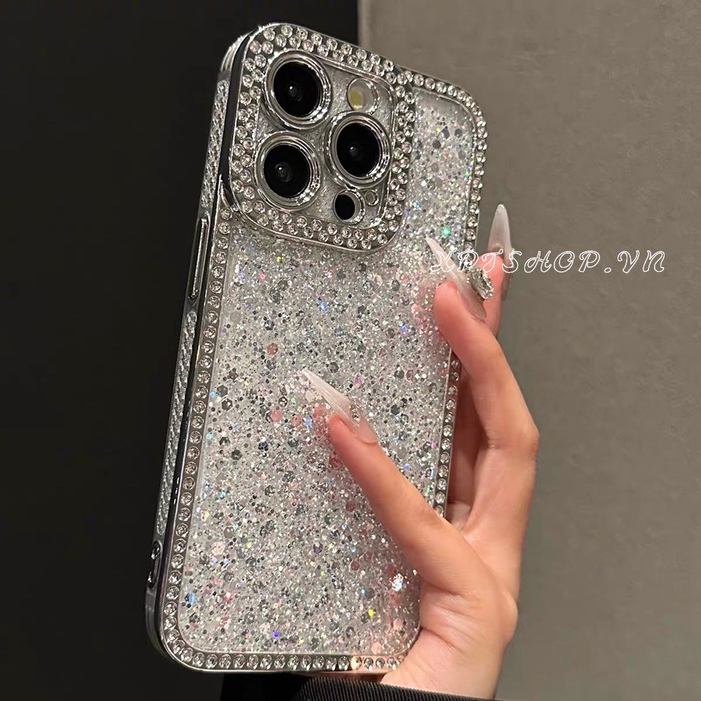 Ốp Điện Thoại Mạ Lấp Lánh Kim Cương Sang Trọng Cho iPhone 16 Pro Max 15 Pro Max 14 13 12 11 Pro Max Vỏ Bảo Vệ Chống Sốc