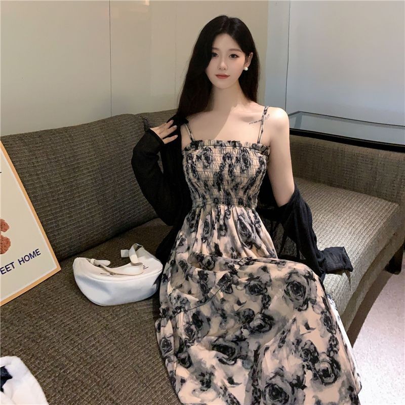 Đầm kiểu Pháp, đầm dây cho phụ nữ, mùa hè mới, đầm dài ôm sát eo