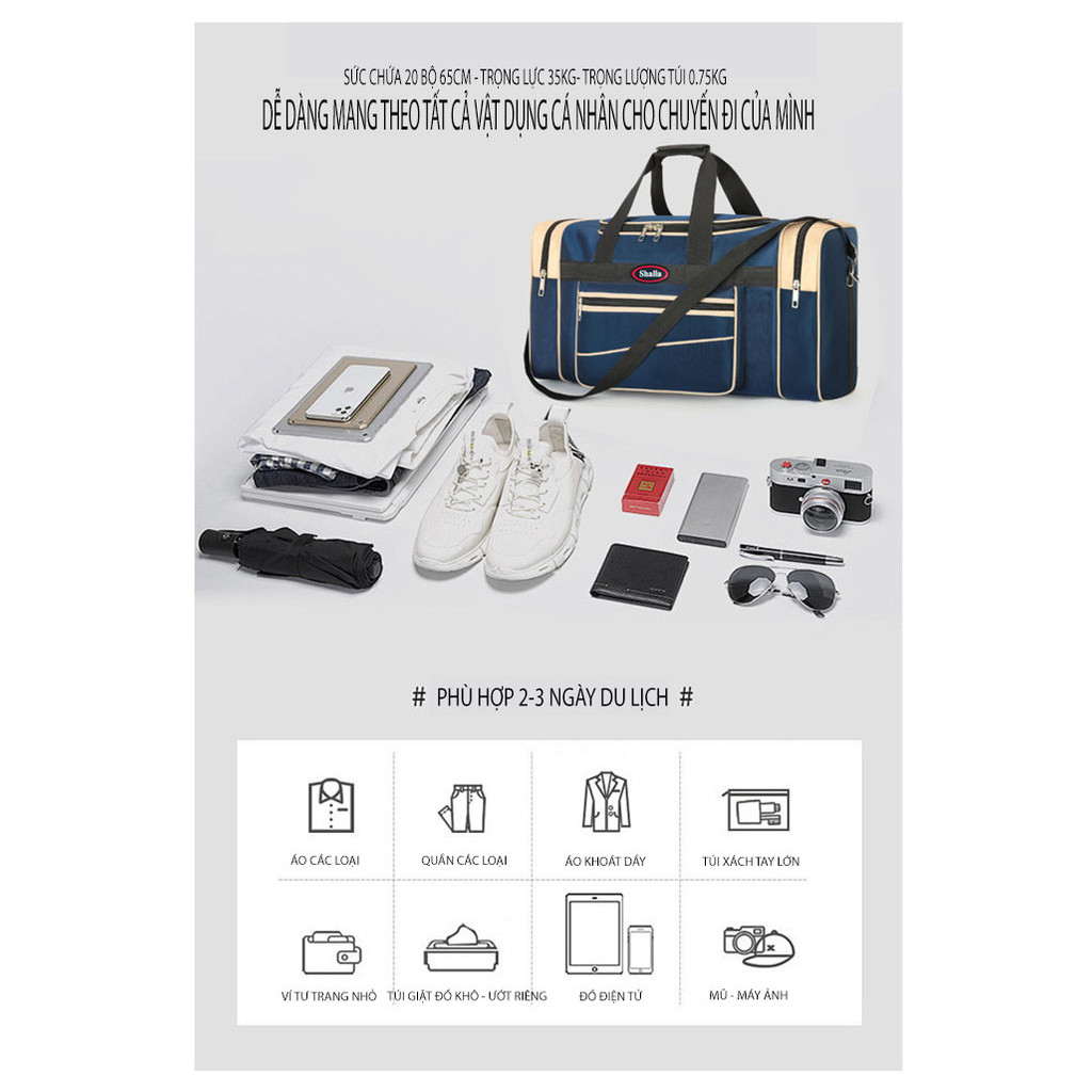 Túi du lịch cỡ lớn BIG-OXFORD kẻ xéo Shalla- Cuken men nhiều màu đa năng [Hoàn xu 50%]