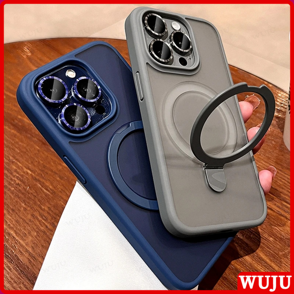 WUJU Sang Trọng Mờ Từ Đứng Ốp Lưng Có Bảo Vệ Ống Kính Máy Ảnh Cho iPhone 17 16 11 12 13 14 15 Pro Max Plus Air Ốp Lưng