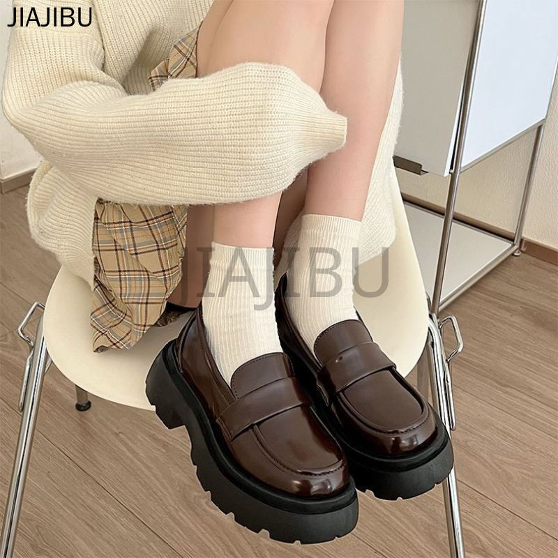 Giày Da Nâu Phong Cách Anh Quốc Giày Nữ Thời Trang Giày Đồng Phục JK Của Nhật Korean Fashion Platform Round Toe Mary Jane Shoes Non-slip Thick Heel Loafers Giày Đi Học Màu Đen Giày Da Sinh Viên Phong Cách Đại Học Princess Doll Shoes Cosplay Giày Lolita