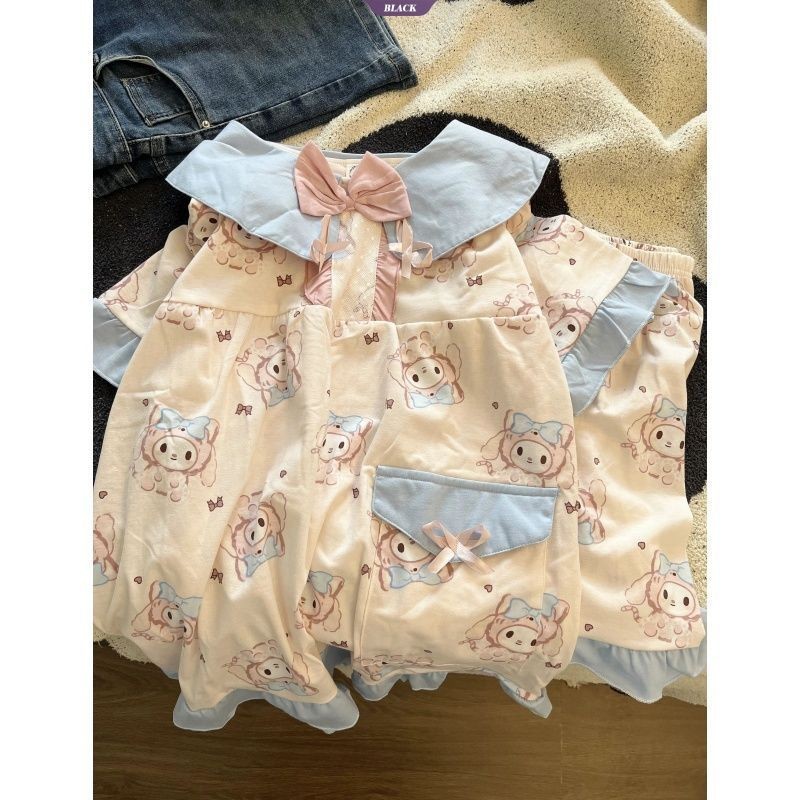 Mùa Hè 2024 Nổ Ins Hoạt Hình Dễ Thương Kirby Bộ Đồ Ngủ Nữ Quần Short Tay Ngắn Bộ Quần Áo Gia Đình [BL]