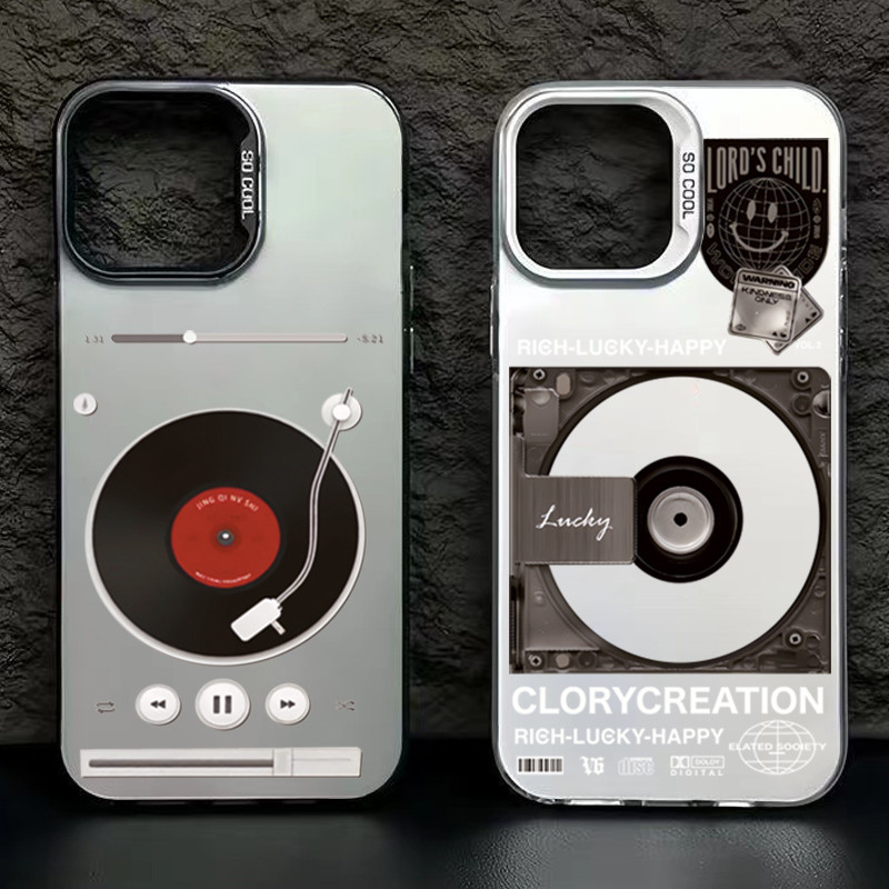 Vỏ Tương Thích Cho iPhone 11 12 13 14 15 Pro Max XR X XS 7 8 Plus Retro Record Player Mạ Matte Cover
