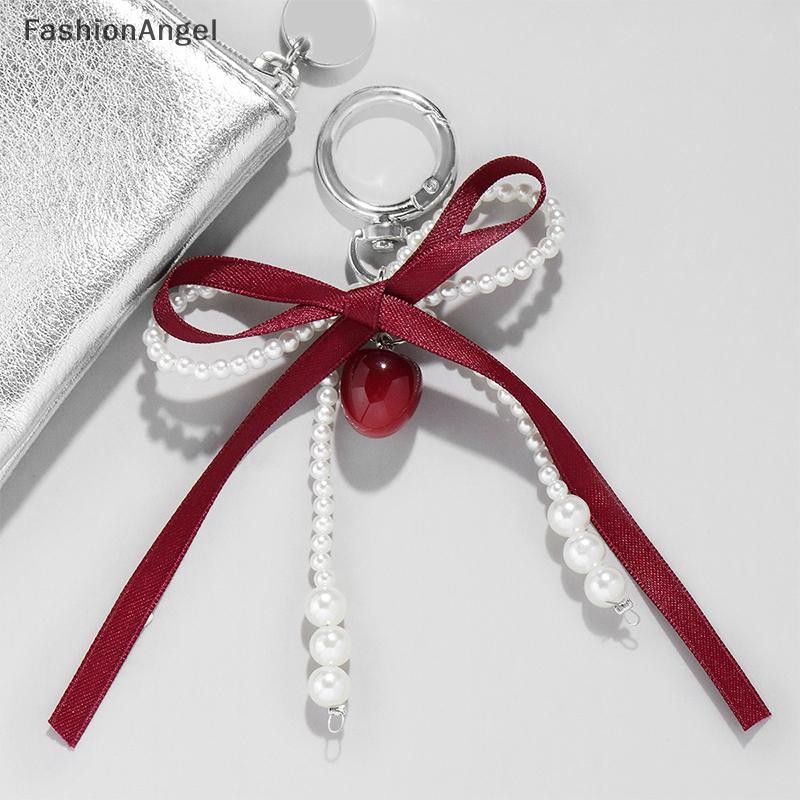 FashionAngel Ngọt Ngào Đỏ Anh Đào Ngọc Trai Móc Khóa Ruy Băng Nơ Móc Khóa Túi Mặt Dây Chuyền Chìa Khóa Trang Trí Cho Người Bạn Thân Nhất Quà Tặng VN