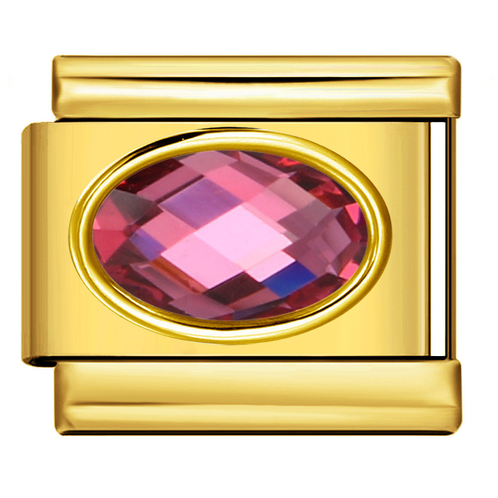 Nền Vàng Hình Bầu Dục Đá Ý Mô Đun Vòng Tay Birthstone Thép Không Gỉ DIY Thời Trang Đa Năng Vòng Tay Phụ Kiện