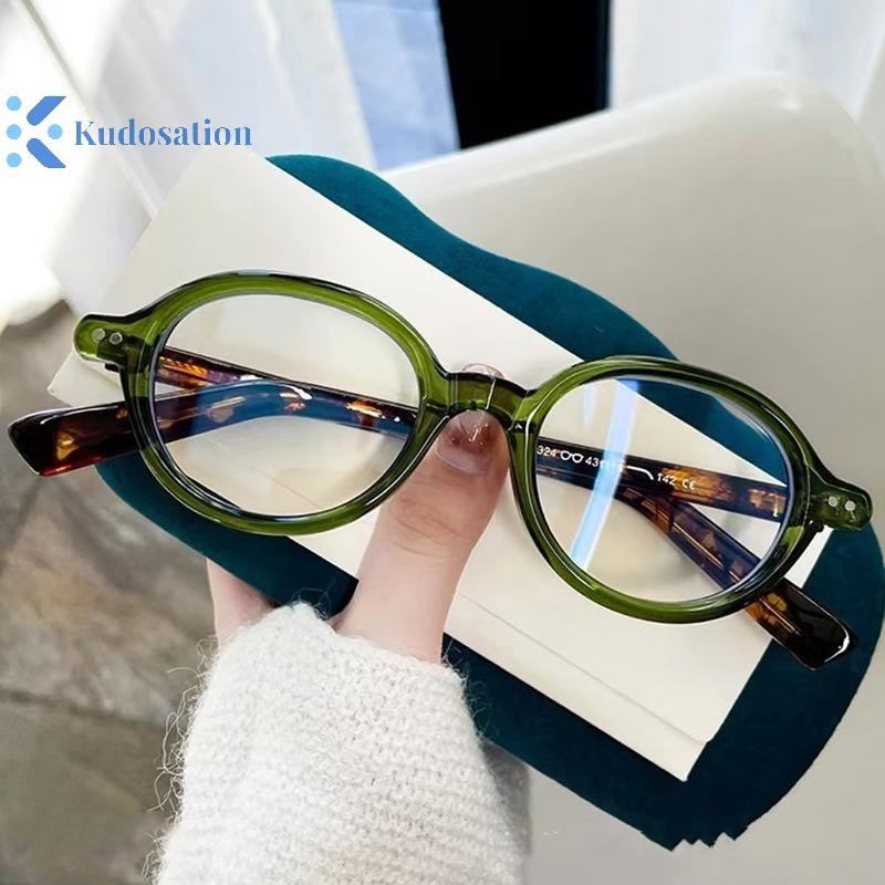Kudosation Thời Trang Chống Ánh Sáng Xanh Kính Retro Hình Bầu Dục Nghệ Thuật Quang Mắt Kính Khung Hình elip Nhỏ Kính Mắt